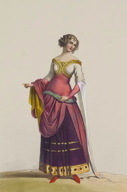ACHILLE DEVÉRIA - Dame de la Cour du Roi Jean - Mode & Kostüm, Lithographie 1840