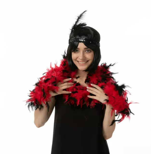 Red Black Feather Boa 1920s Gatsby Fancy Dress Accessory 20s Costume Hen Flapper