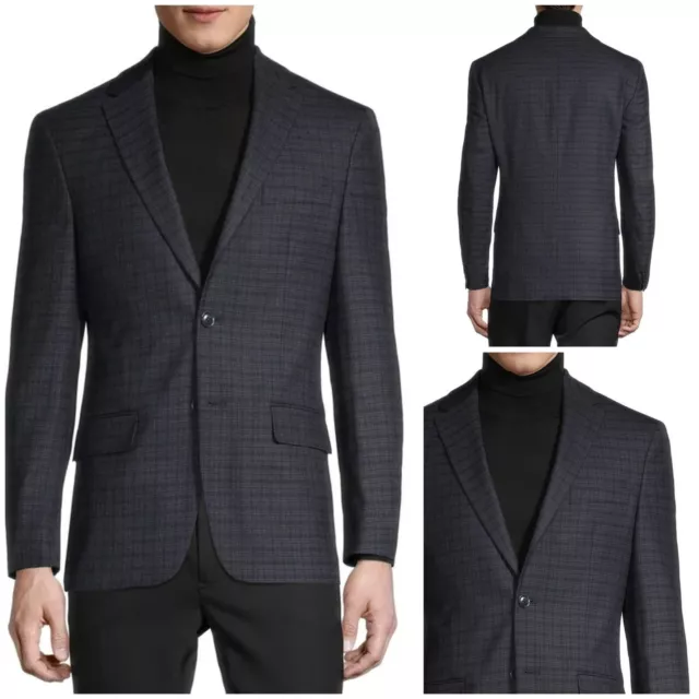 Tommy Hilfiger Modern-Fit Blue Check Plaid Wool Blazer Sport Coat Jacket 40R