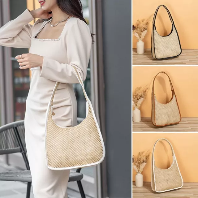 PU Edging Weave Underarm Bag Straw Plaited Shoulder Bag Fashion Handbag