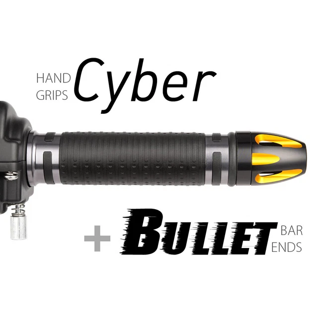 KiWAV Motorcycle Cyber Grips Dark Gray with Bullet Bar Ends Gold/Black