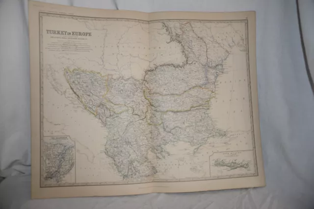 TURKEY IN EUROPE, CRETE 1877 Antique Map Print BOSPORUS, CONSTANTINOPLE