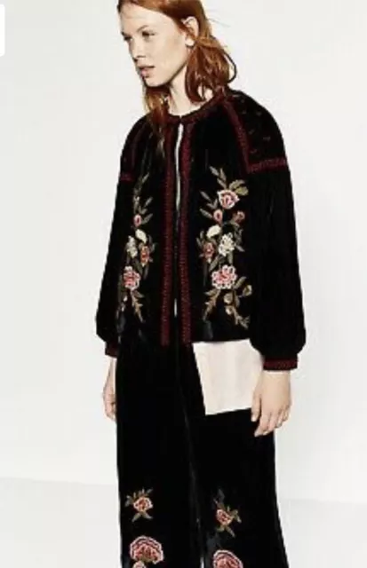 NEW ZARA BLACK Velour Embroidered Sequin Jacket Size M $85.00 - PicClick