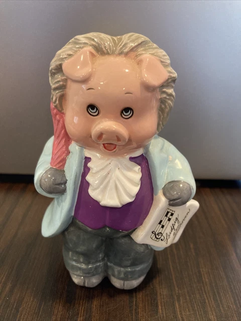 Pig Figurine 1990 Sculpture Marjorie Sarnat Ludpig Von Beethoven 5” Vintage