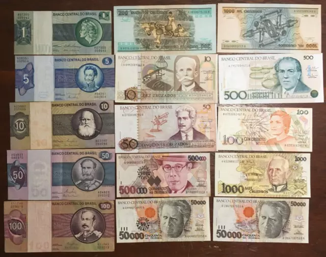 Lot 15 Billets de banque du Brésil, papier-monnaie Cruzeiros B07300009942