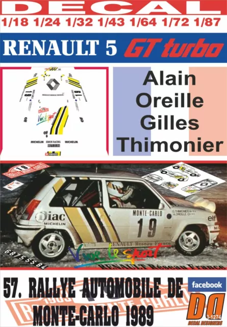 DECAL RENAULT 5 GT TURBO A.OREILLE R. MONTECARLO 1989 10th (01)