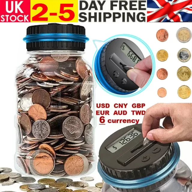 Digital Coin Automatic Counting Money Box Jar LCD Display Large Capacity