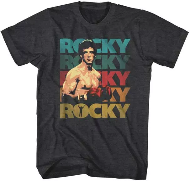 ROCKY BALBOA T-SHIRT New Black Heather Licensed 70's Color Cotton SIZES ...