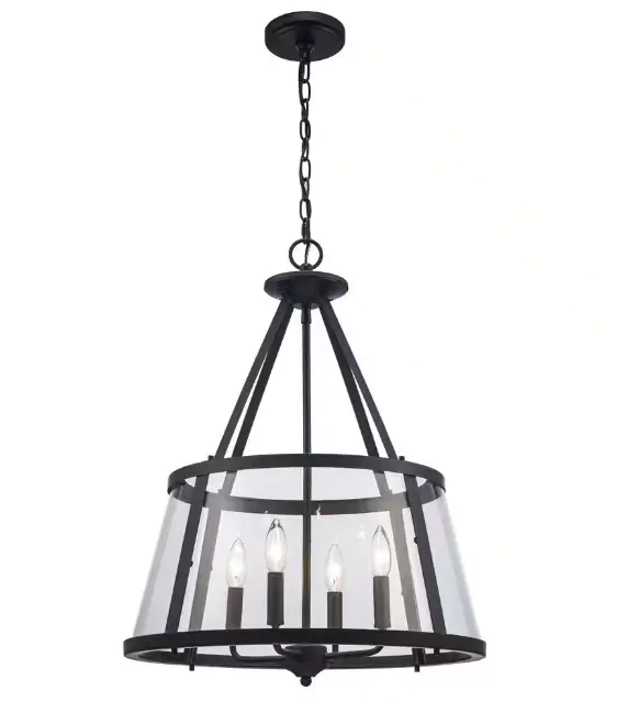 Lincoln 20 in. 4-Light Black Pendant Light Fixture with Metal and Clear Glass N
