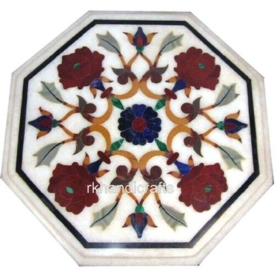 Look Decent Look Marbre Café Table Haut Floral Design Inlaid Coin Table 53.3cm 