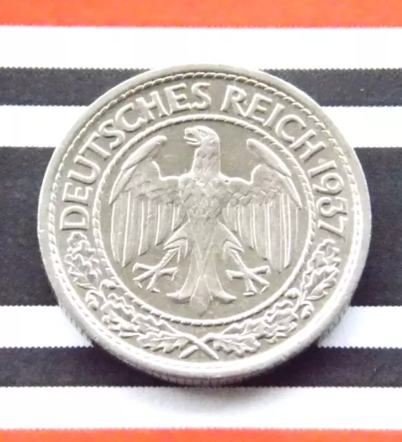 GERMAN Coin 50 REICHSPFENNIG 1937 D Nickel EAGLE WEIMAR REPUBLIC WW2 Pfennig RAR