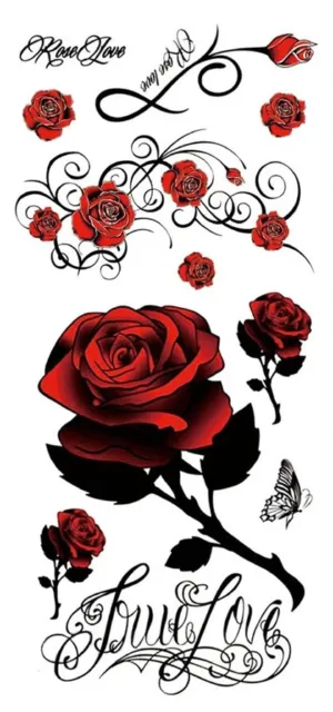 Flash Jetable Temporaire à Coller Tatouage 12 Roses Rouge Strand Cadeau Fête