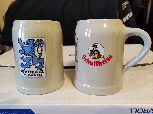 Lot Of 2 Stoneware German Beer Steins - Lowenbrau - Schultheiss - Berlin 1987