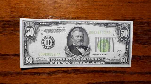 1934 $50 Federal Reserve Note 💲 Light Green ~ Cleveland