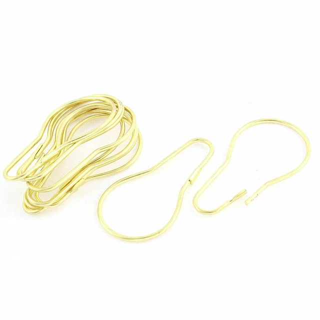 Brass Tone Calabash Shaped Metal Bathroom Shower Curtain Ring Hooks 10 Pcs
