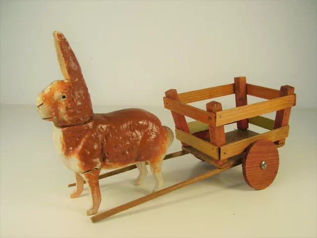 Antikes Osterhasen Gespann Hase als Füllbox vor 1945