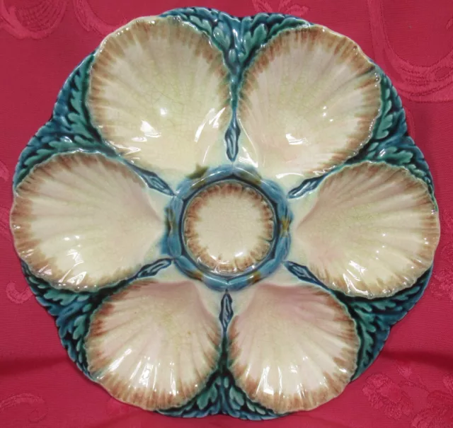 Antique French Sarreguemines Oyster Majolica Plate