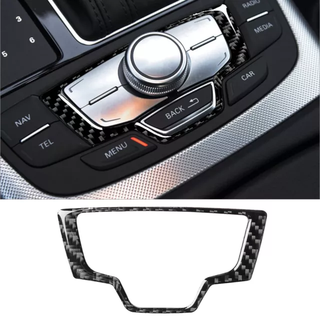 Carbon Fiber Interior Multimedia Knob Button Cover Trim For Audi A6 C7 2012-2018