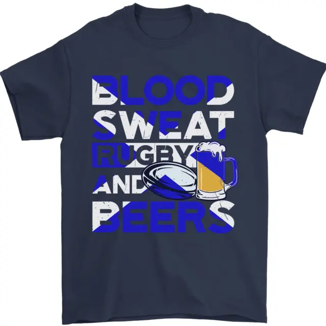 T-shirt da uomo Blood Sweat Rugby and Beers Scozia divertente 100% cotone 3