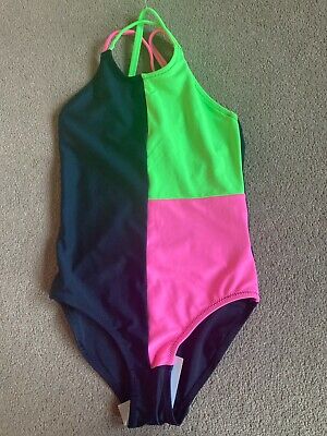 BNWT NEXT Girls Black Pink Colour Block Swimsuit Swimming Costume Age 6 Years