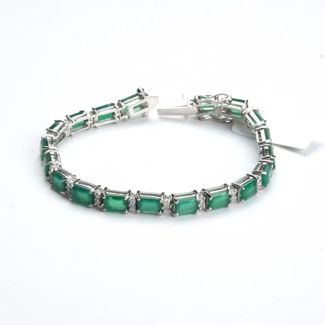 Bracelet en argent sterling avec onyx vert naturel, taille octogonale,...