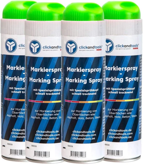 Clickandtools Markierungsspray Leucht Grün 4Er Pack Mit Spezialsprühkopf, Schnel