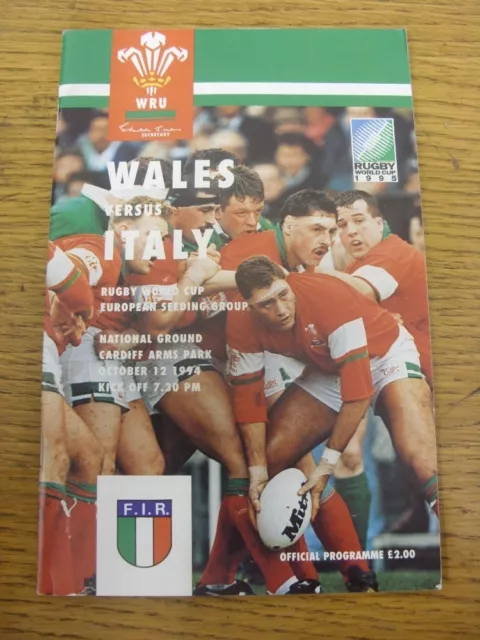 12/10/1994 Rugby Union Programme: Wales v Italy [At Cardiff Arms Park]. Item app