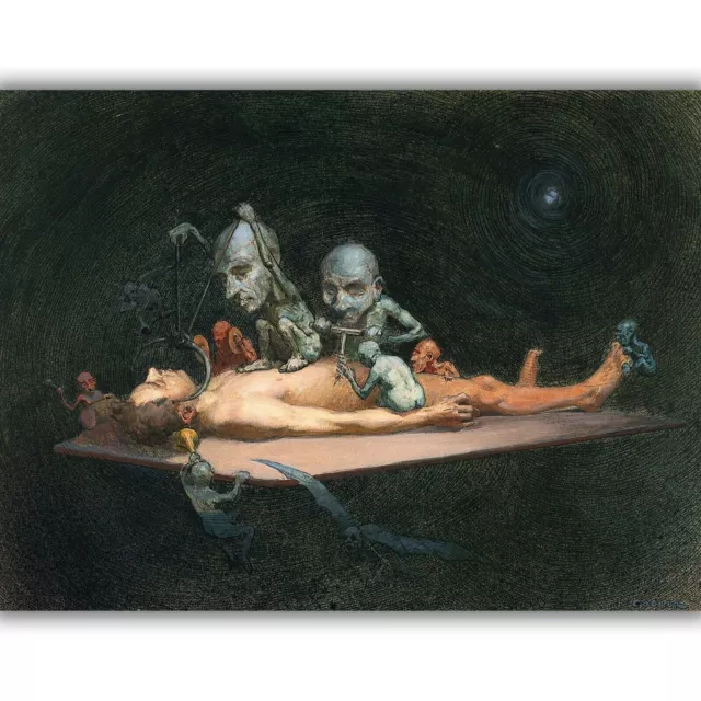 An Unconscious Naked Man Lying on a Table by R. Cooper Canvas Print, Multi-Size
