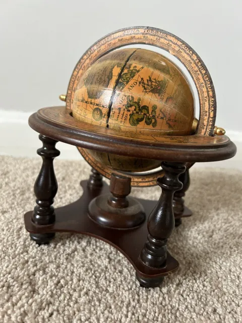 Old World Globe With Zodiac & Astrology Signs Made In Italy On Wooden Stand