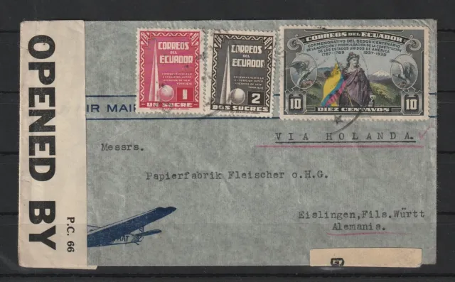 Ecuador Luftpost-Brief via Holland nach Eislingen, Zensur #1091247