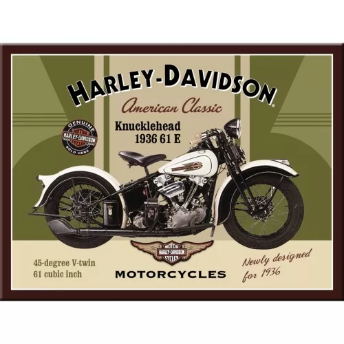 Targa in Latta Vintage Harley-Davidson Knucklehead in metallo stampato 15 x 20