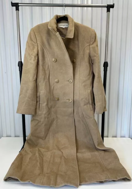 JONES NEW YORK 70% Wool Long Coat Double Breasted Trench Coat in Tan Sz 8