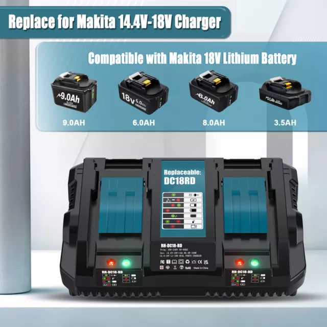 1/2Pack 8000mAh Battery For Makita 18V BL1830 BL1850 BL1860 12AH / Dual Charger 2