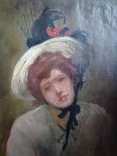 Antique Old The Suffragette Edwardian Early 20th century framed oil painting