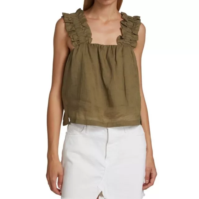 Frame Women's Ruffle Strap Tank Crop Top Size XS Moss Revolve Summer Romantic