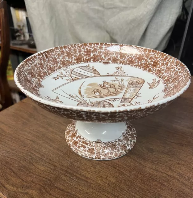 Antique 19th C. Copeland Cairo Compote/Pedestal Bowl Brown Transferware