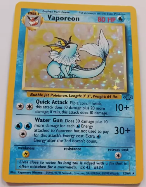 Vaporeon Holo WOTC Pokemon Karte 12/64 Dschungel Set selten Original 1999 Vintage LP