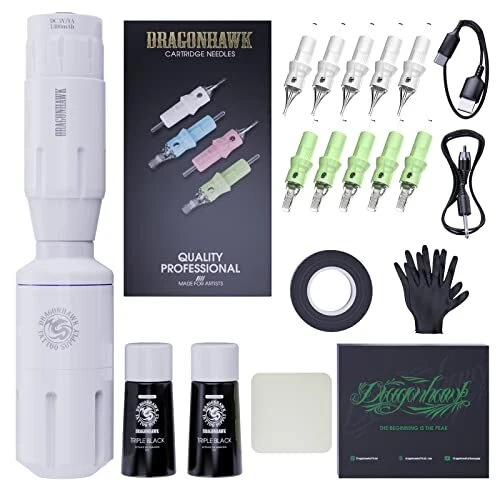 WIRELESS Machine Power Rotary Tattoo Pen Gun Kit Cartridges Needles Ink Supplies