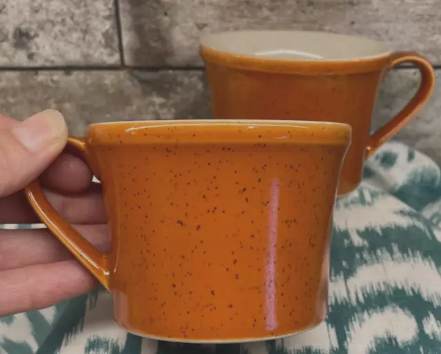 2 Vintage Retro Imperial W Dalton Stoneware Tangerine Orange Coffee Mugs Tea Cup