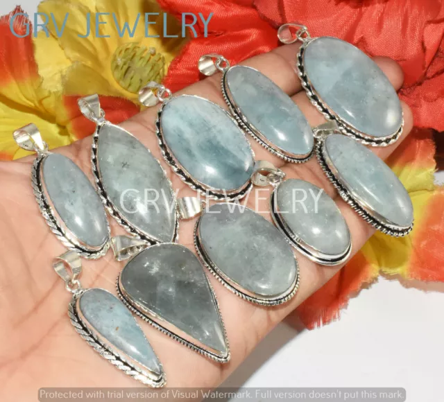 5pcs Natural Aquamarine Gemstone Pendant Lot 925 Sterling Silver Overlay wh-53