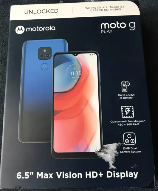 SHIPS SAME DAY Motorola Moto G Play 2021 Unlocked (32GB) - Misty Blue) Brand New