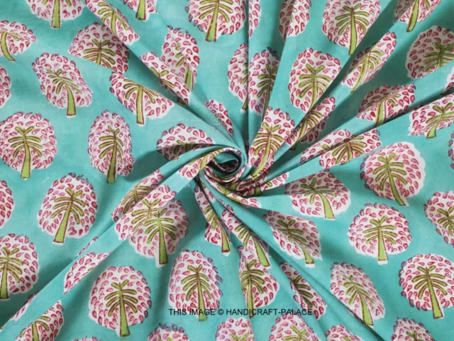 100% Indian By Yard Cotton Fabric Palm Tree Printed Handmade Ethnic Hand Block