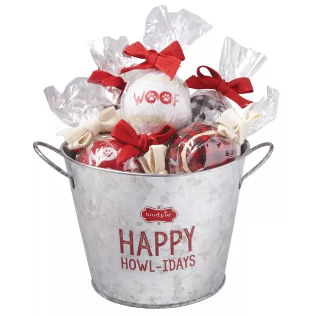 Mud Pie H9 Home Holiday Happy Howl-Idays Galvanized Tennis Ball Bucket 5003035