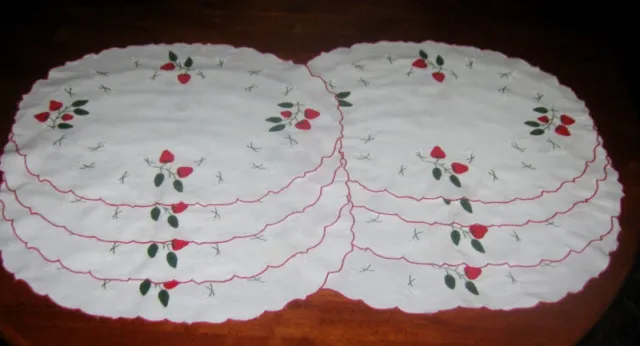 8 Vintage Embroidered/Appliqued ~ Place Mats/Doilies ~ Strawberries ~ Cotton