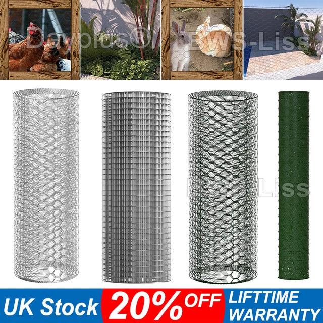 CHICKEN WIRE MESH Fencing Galvanised/PVC Netting Rabbit Fence Pet