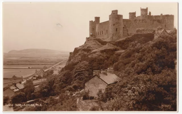 Merionethshire; Harlech Castle From Hillside RP PPC Unused, Shows Railway Line