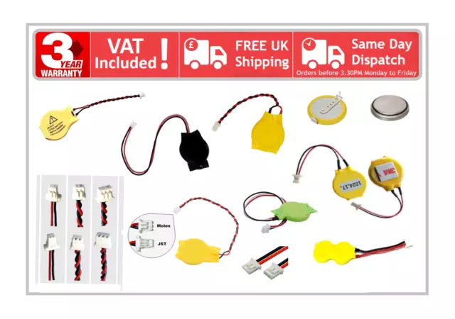 Lenovo Acer HP Dell Asus MSI Toshiba BIOS CMOS 2/3 Pin Thin Battery Lot