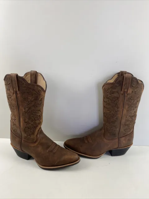 Twisted X Fancy Stitched Brown Leather Round Toe Pull On Western Boots Women 9.5