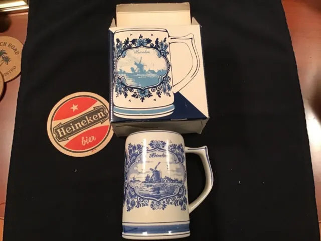 Blue Delft Heineken Holland Dutch Windmill Beer Stein Mug Vintage Hand Painted