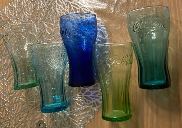 5 Coca Cola Glasses - Traditional Design - VGC - Different Colours